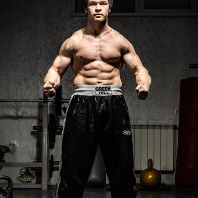 Dynamic shot of a person in a powerful, stable stance.